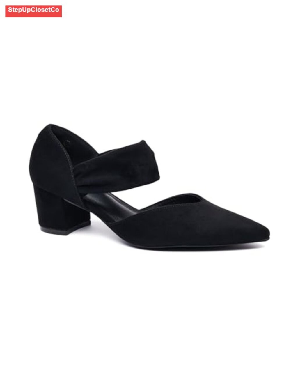 Women's Pointed Toe Low Chunky Block Heel Mary Jane Pumps with Twisted Strap